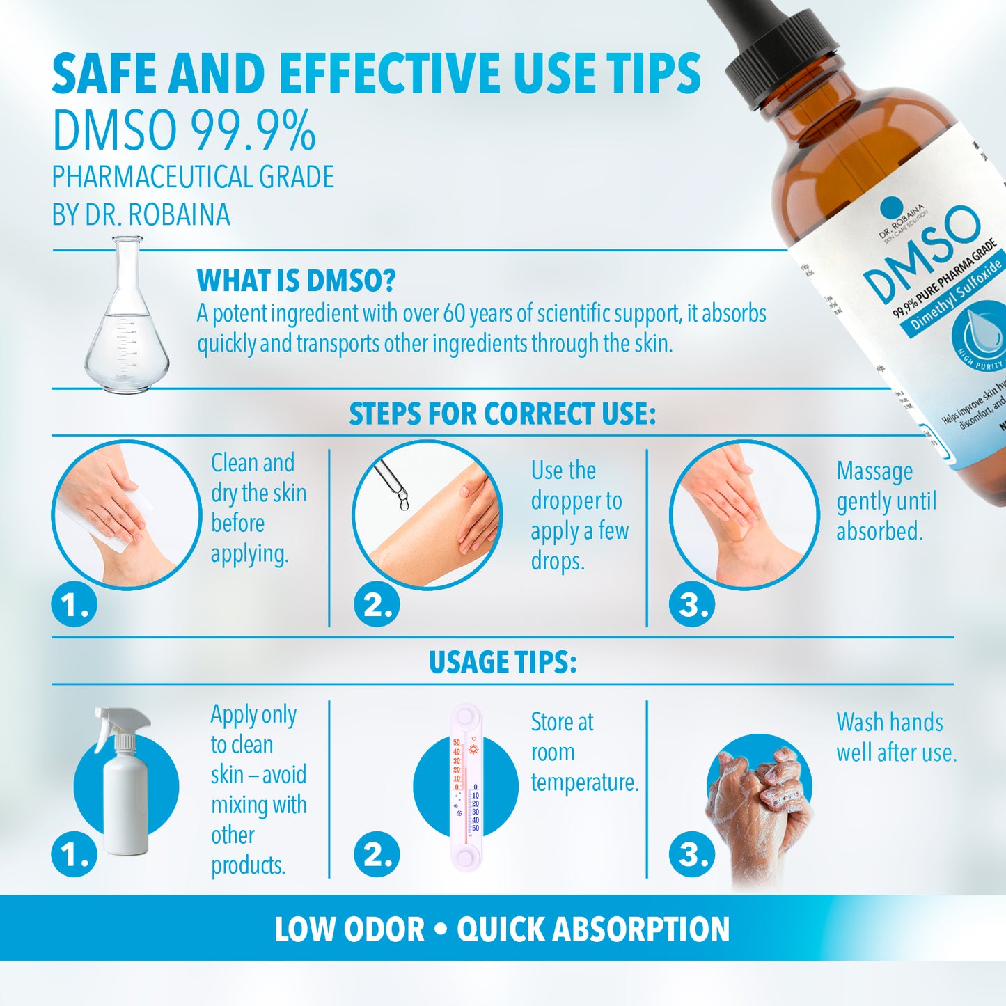 Dr. Robaina DMSO 99.9% Pure Pharma Grade Liquid - Amber Glass Dropper (4oz)