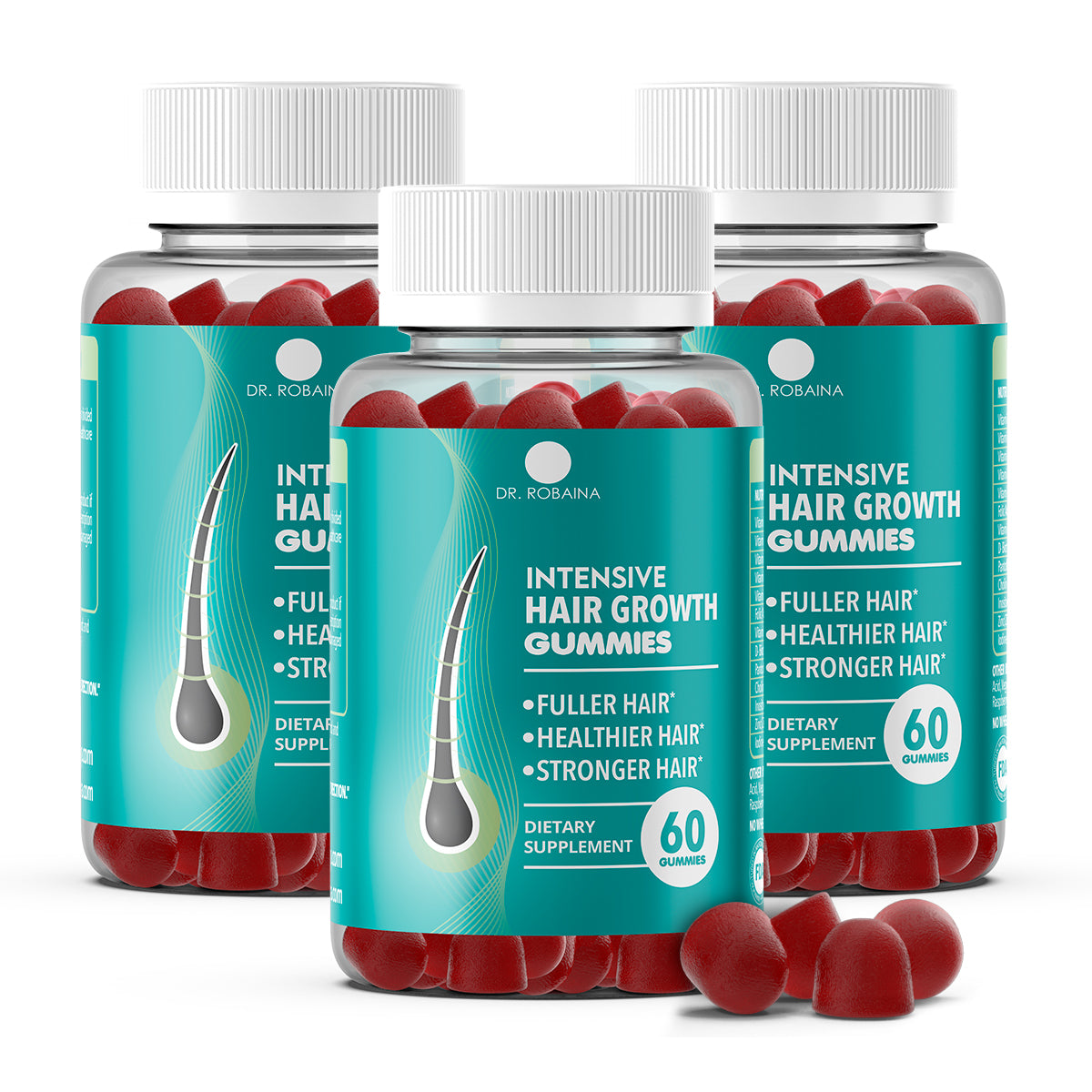 Dr. Robaina Intensive Hair Growth Gummies | Fuller-Looking Hair | Healthier Hair Appearance | Stronger Hair | Made in USA