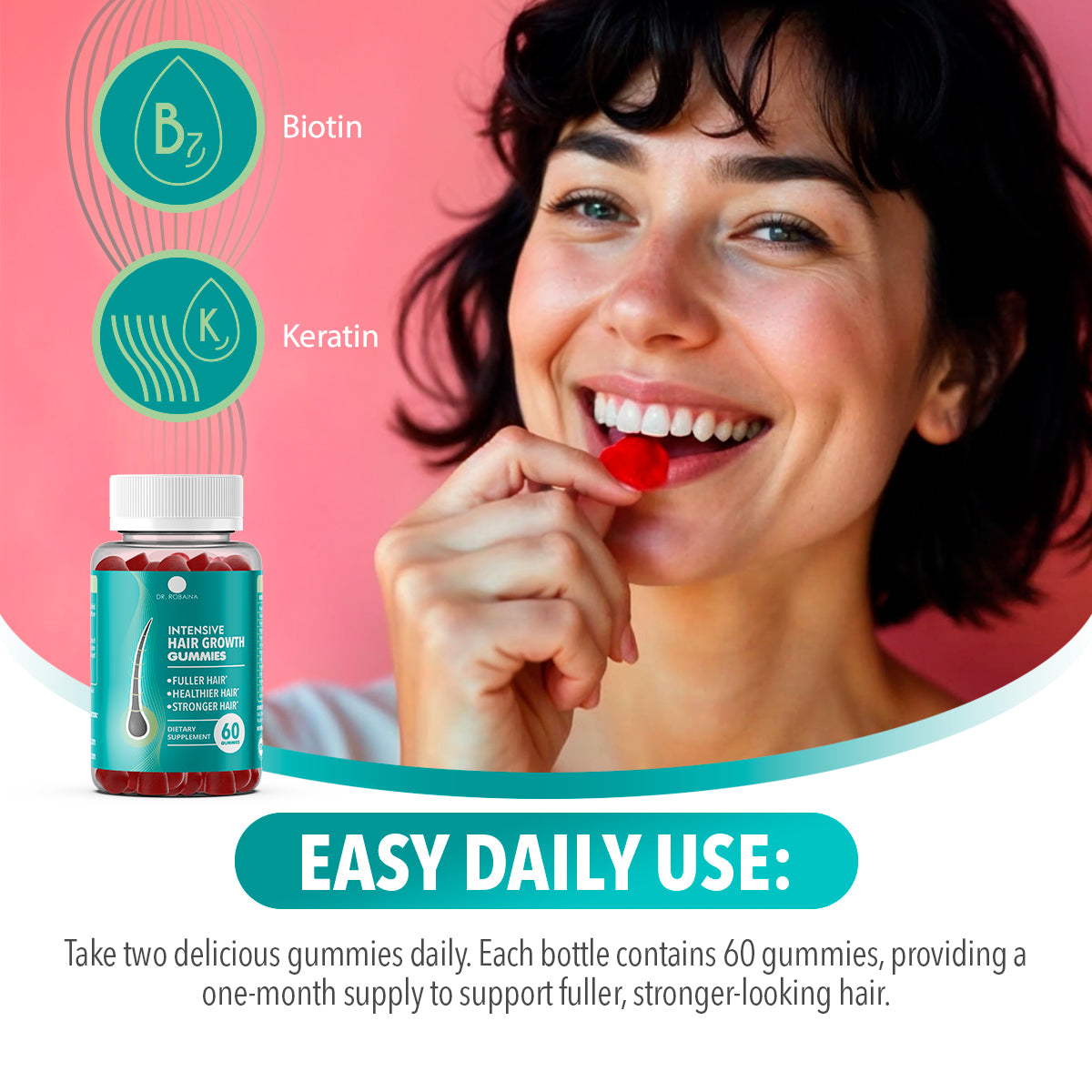 Dr. Robaina Intensive Hair Growth Gummies | Fuller-Looking Hair | Healthier Hair Appearance | Stronger Hair | Made in USA