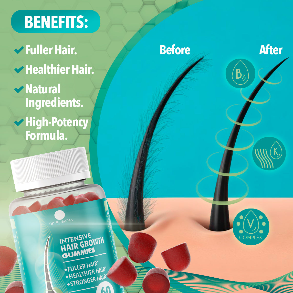 Dr. Robaina Intensive Hair Growth Gummies | Fuller-Looking Hair | Healthier Hair Appearance | Stronger Hair | Made in USA
