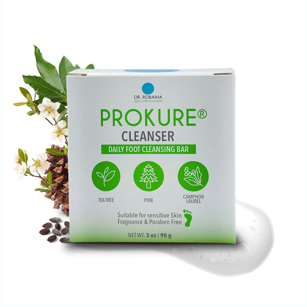 Dr. Robaina Prokure Foot Cleanser Bar - Deodorizing Soap with Tea Tree & Pine (3 oz)