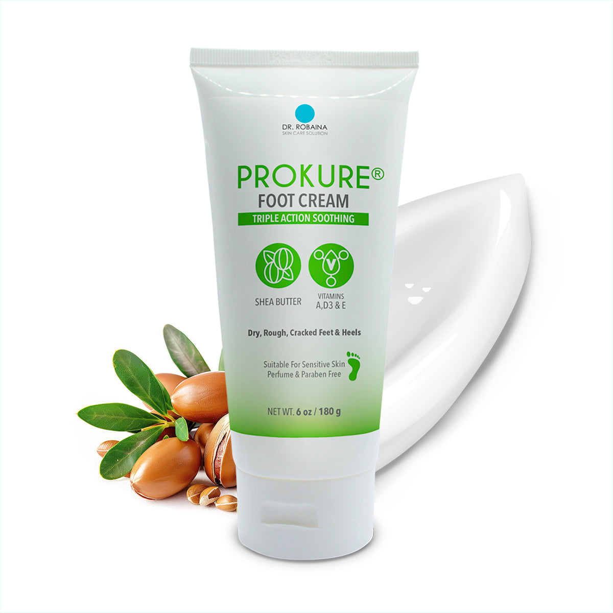 Dr. Robaina Prokure Natural Foot & Hand Cream - Intensive Moisturizer with Tea Tree & Shea Butter (6 oz)
