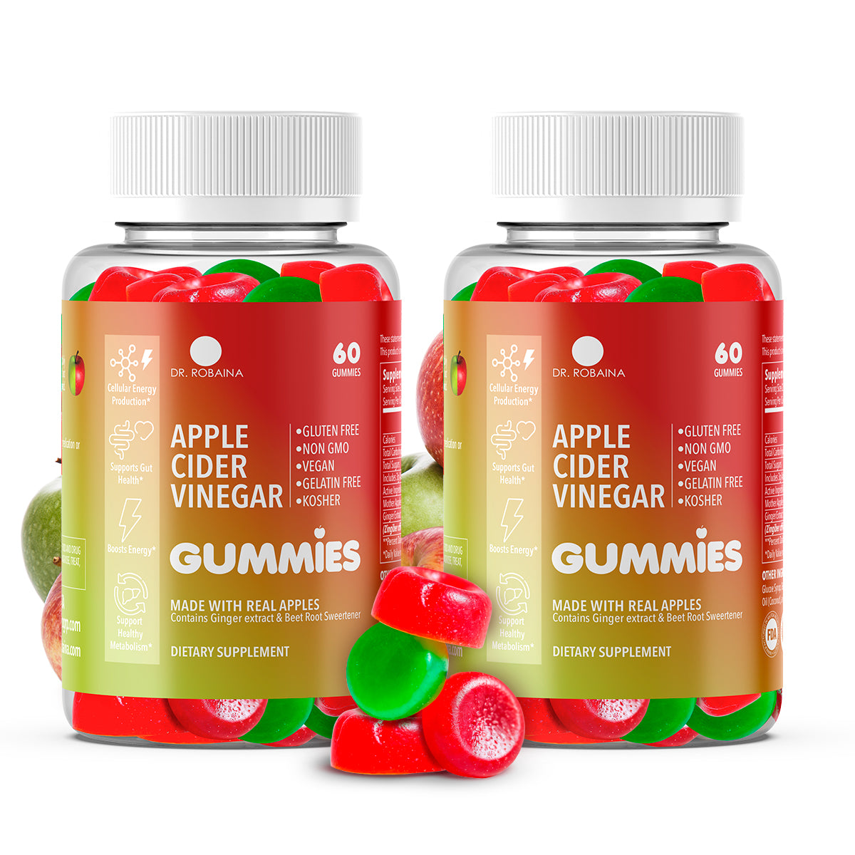 Dr. Robaina Apple Cider Vinegar Gummies – Supports Metabolism & Digestive Health – Vegan, Non-GMO, Gluten-Free – Made in USA