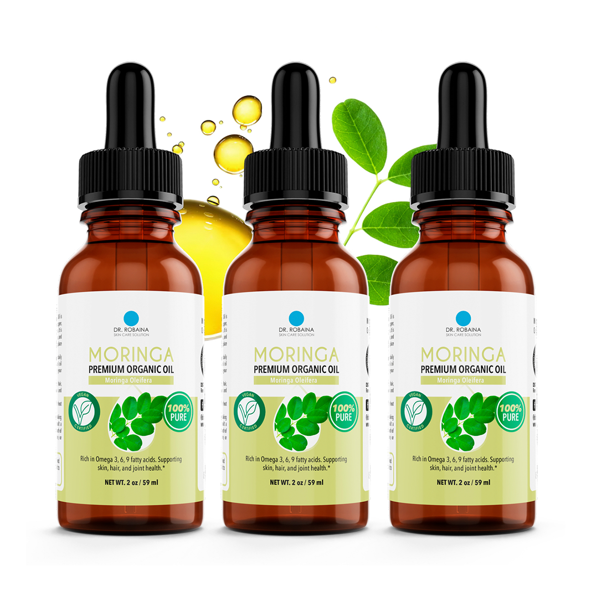Dr. Robaina 100% Pure Moringa Oil – Deep Hydration, Skin Repair & Natural Antioxidants – Cold-Pressed, Organic & All-Natural Moisturizer – Made in USA