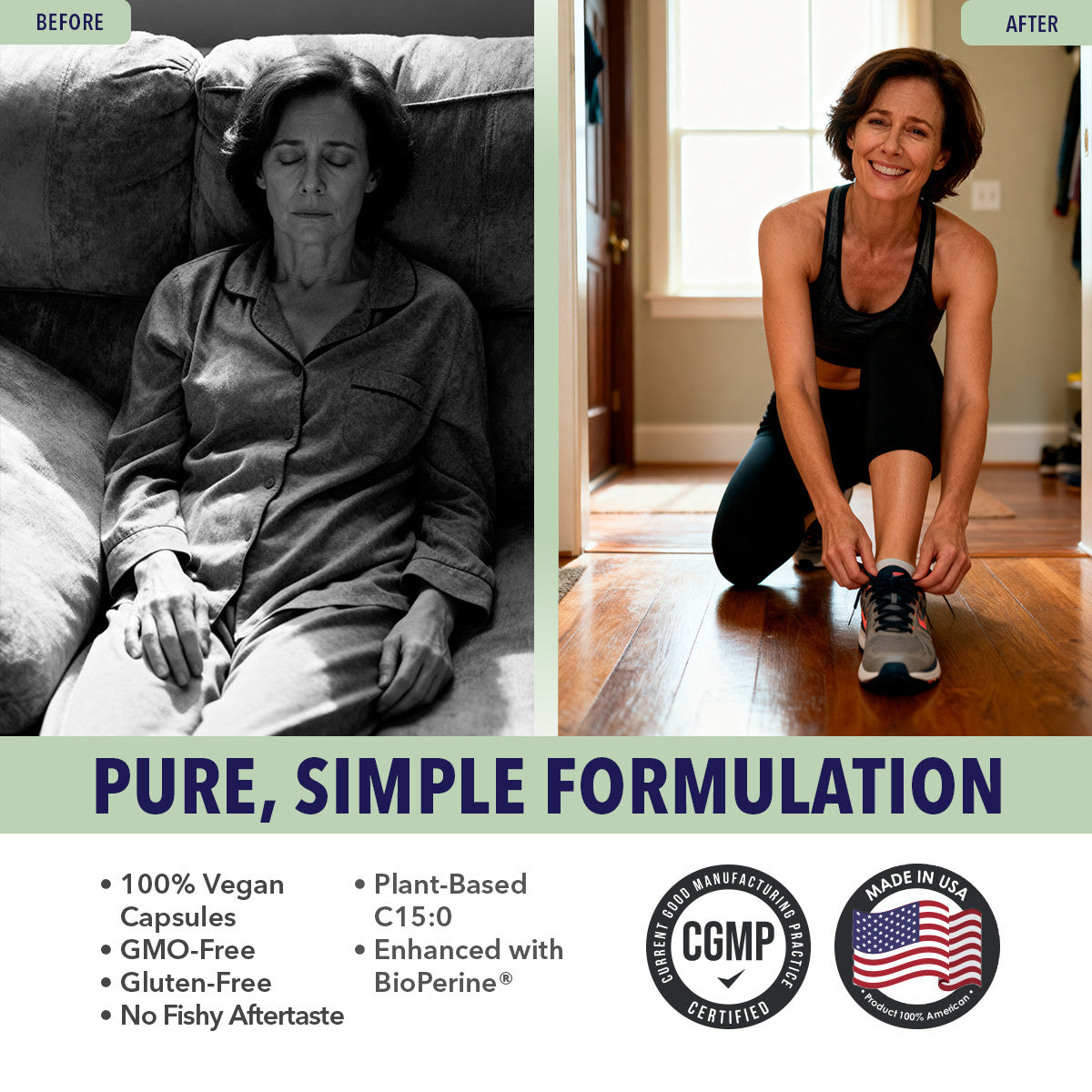 C15 pentadecanoic acid supplement - vegan, GMO-free, gluten-free, cGMP certified, made in USA.