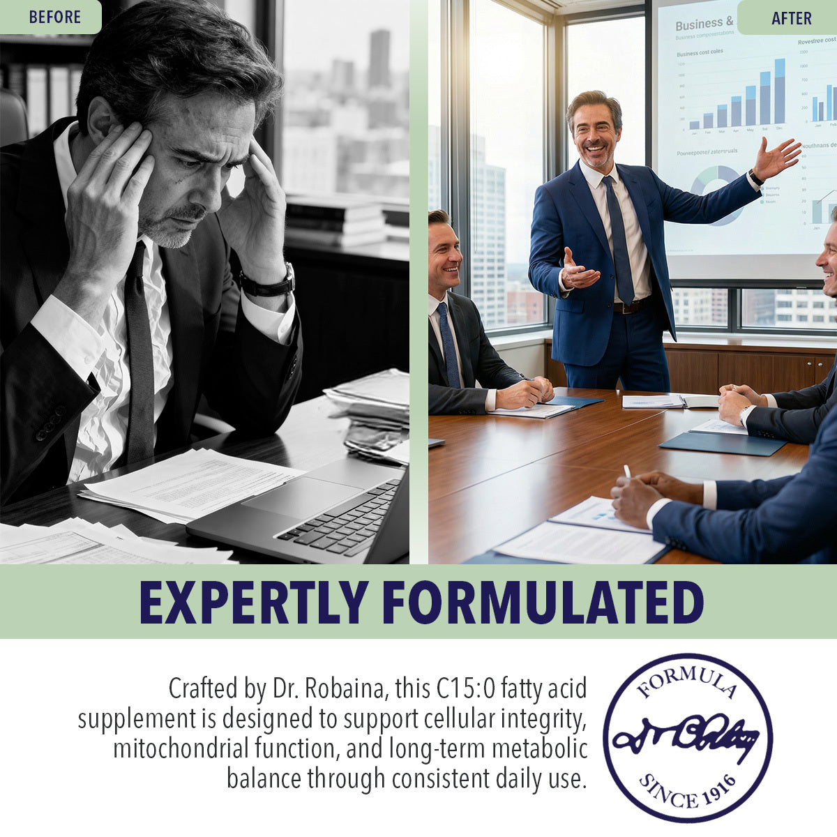 C15 pentadecanoic acid supplement before and after - expertly formulated by Dr. Robaina.