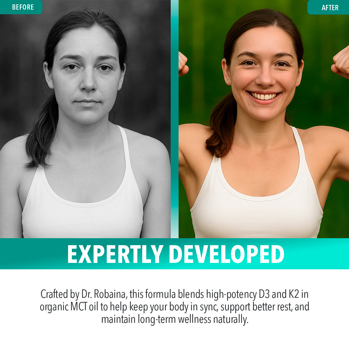 Dr. Robaina Vitamin D3 + K2 Liquid Drops - 5000 IU with Vegan MK-7 & Organic MCT Oil (2 oz)