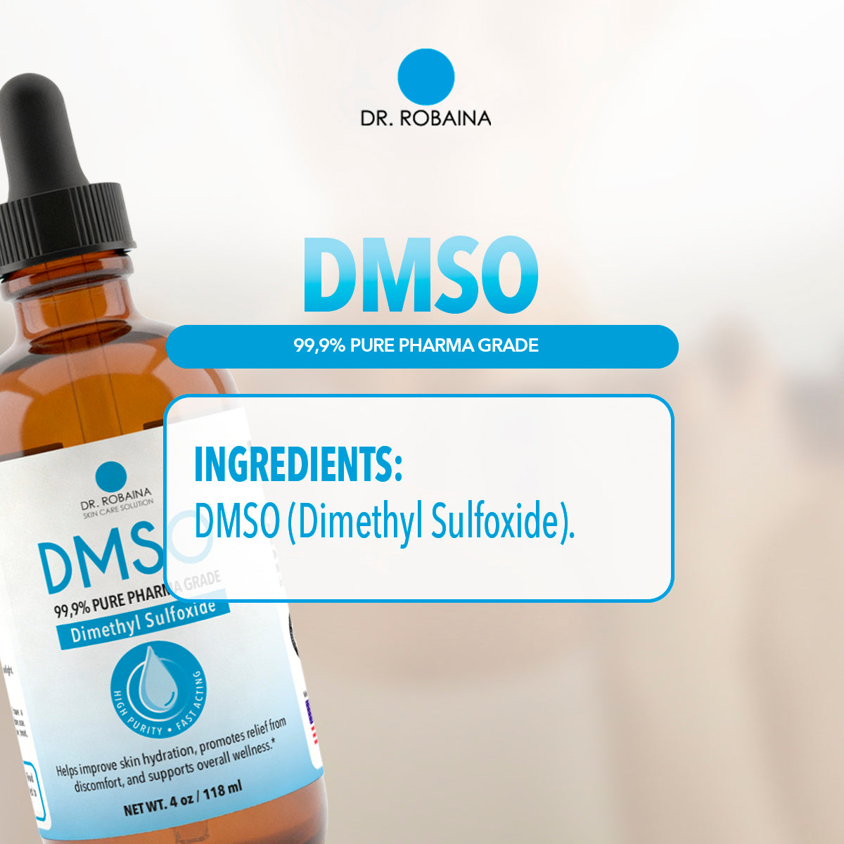 Dr. Robaina DMSO 99.9% Pure Pharma Grade Liquid - Amber Glass Dropper (4oz)