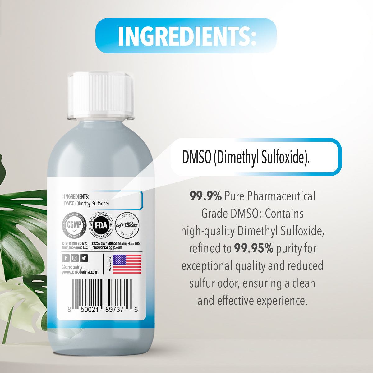 DMSO Liquid – 99.9% Pure Pharma Grade Dimethyl Sulfoxide | Supports Skin Hydration & Overall Wellness | Non-Diluted, Low Odor | Made in USA | 8 oz by Dr. Robaina