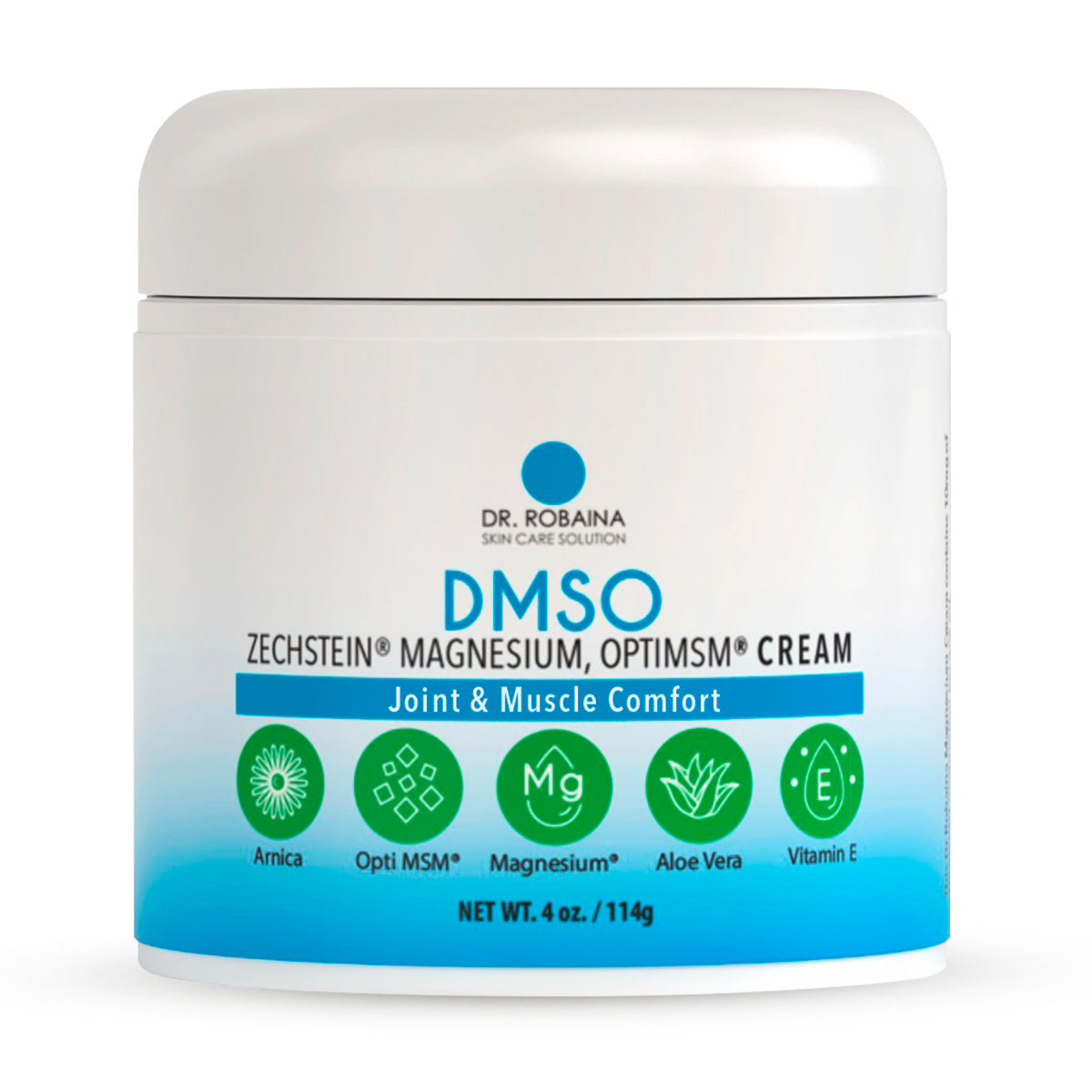 Dr. Robaina DMSO Cream - 99.9% Pure Pharmaceutical Grade | Skin Relief Formula with Zechstein Magnesium, Arnica, Aloe Vera, Vitamin E | Muscle & Joint Comfort | 4 oz | Made in USA