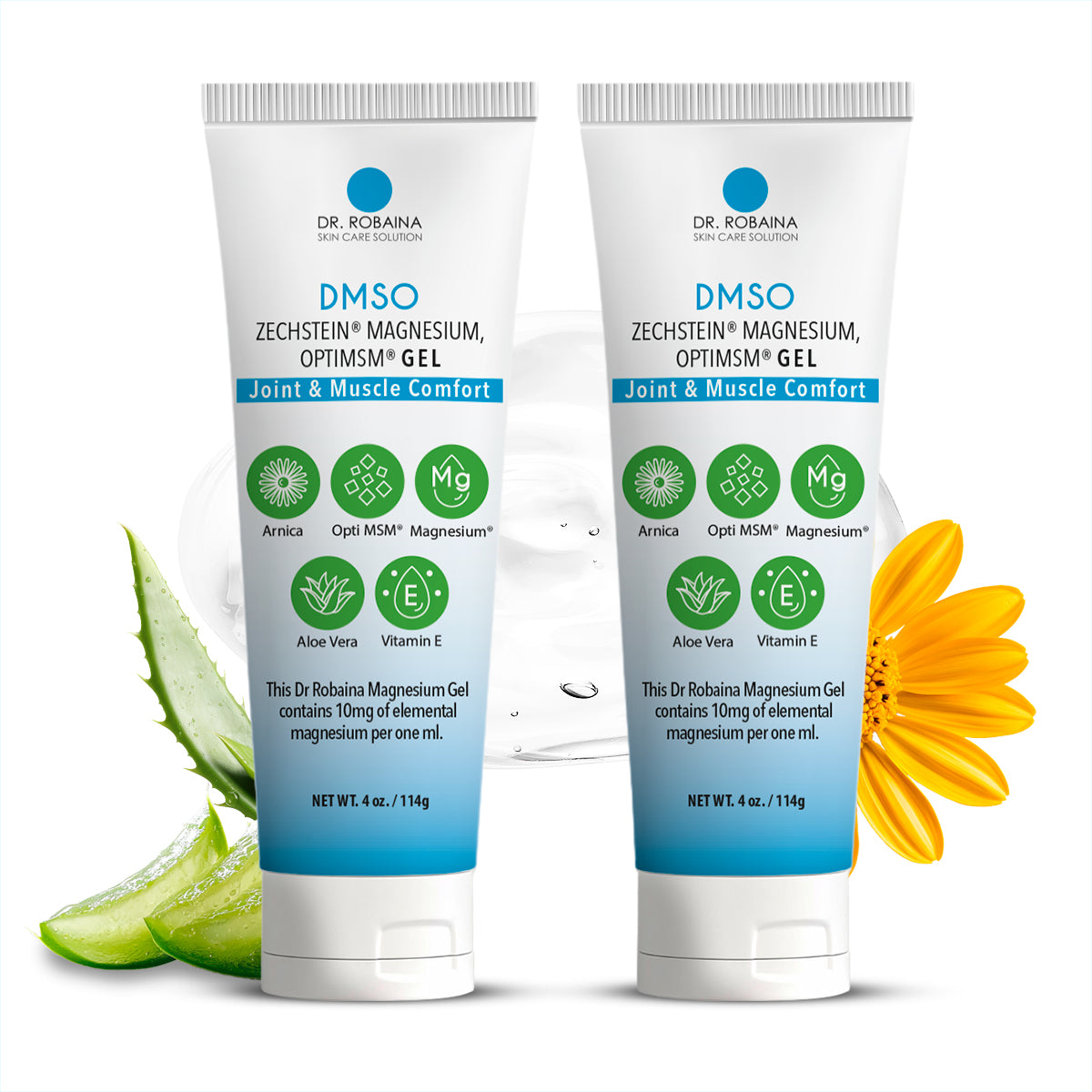 Dr. Robaina DMSO Gel - 99.9% Pure Pharmaceutical Grade | Skin Relief Formula with Zechstein Magnesium, Arnica, Aloe Vera, Vitamin E | Muscle & Joint Comfort | 4 oz | Made in USA