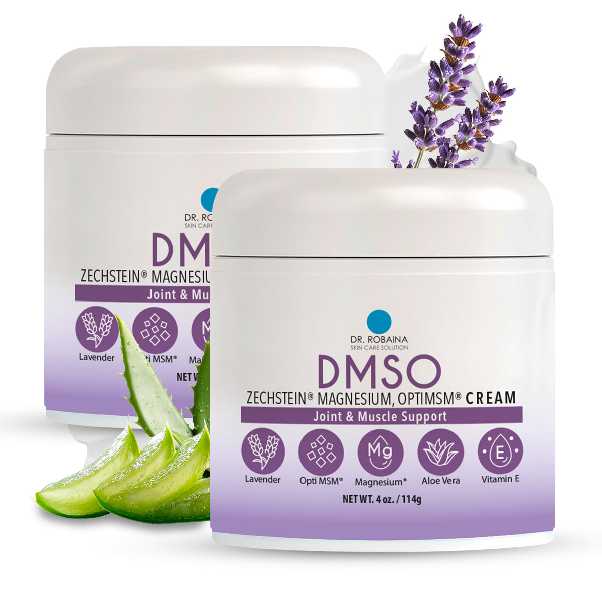 Dr. Robaina Lavender DMSO Cream - 99.9% Pure Pharmaceutical Grade | Skin Nourishing Formula with Zechstein Magnesium, Arnica, Aloe Vera, Vitamin E - 4 oz | Made in USA