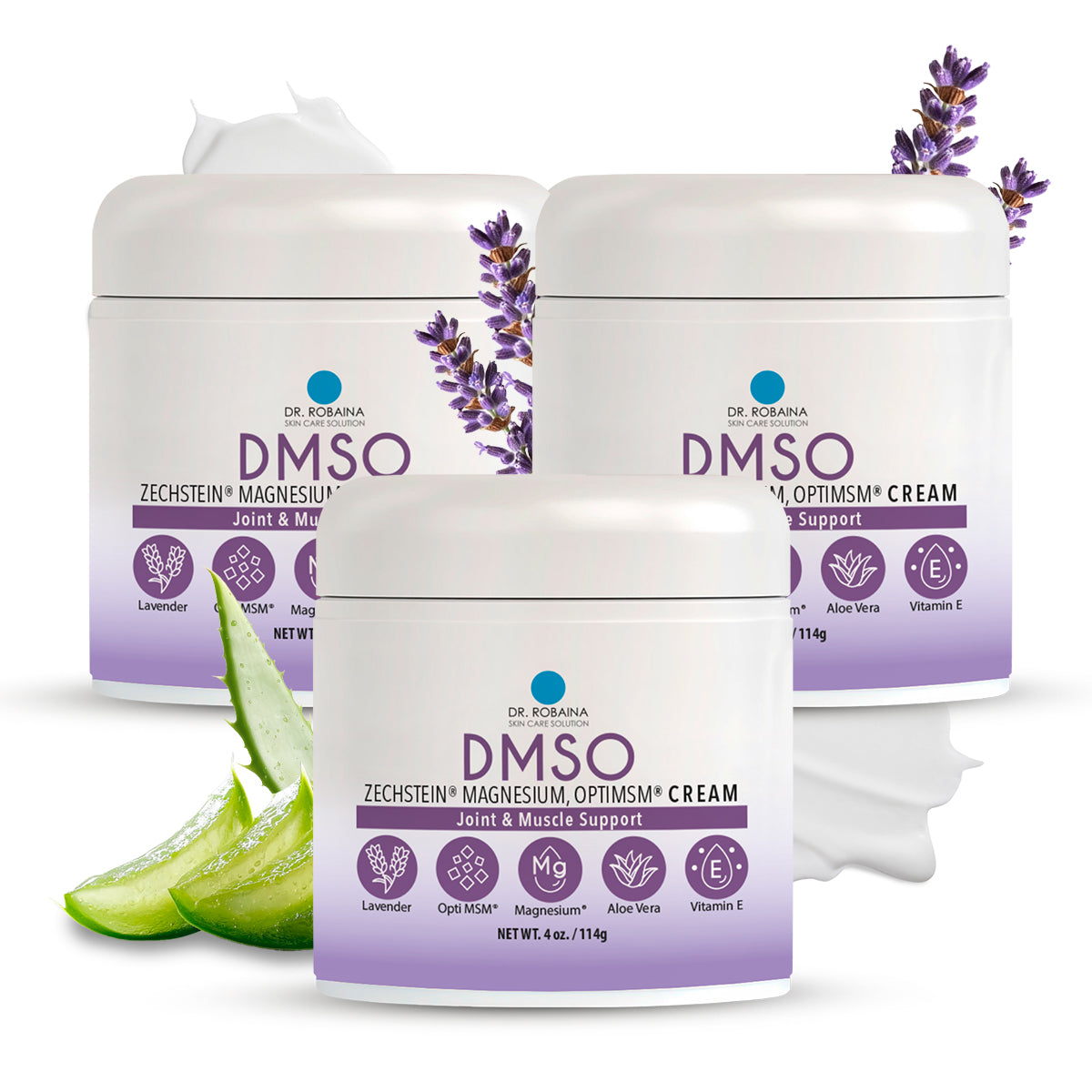 Dr. Robaina Lavender DMSO Cream - 99.9% Pure Pharmaceutical Grade | Skin Nourishing Formula with Zechstein Magnesium, Arnica, Aloe Vera, Vitamin E - 4 oz | Made in USA