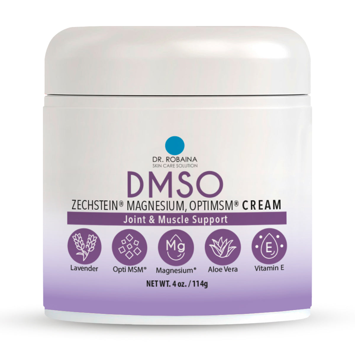 Dr. Robaina Lavender DMSO Cream - 99.9% Pure Pharmaceutical Grade | Skin Nourishing Formula with Zechstein Magnesium, Arnica, Aloe Vera, Vitamin E - 4 oz | Made in USA