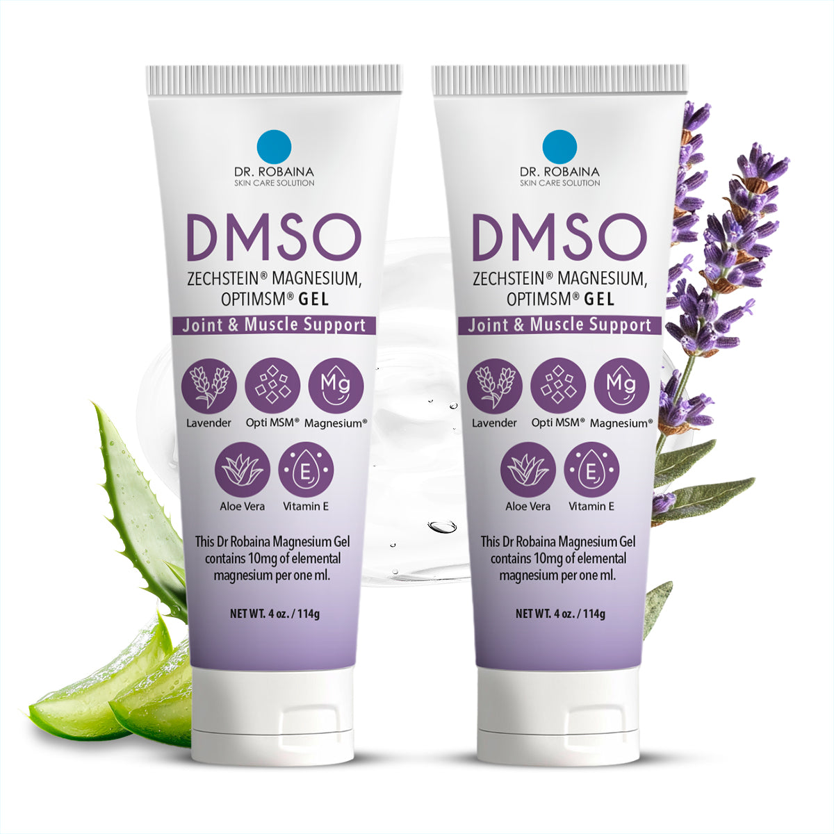 Dr. Robaina DMSO Lavender Gel - 99.9% Pure Pharmaceutical Grade | Skin Relief Formula with Zechstein Magnesium, Arnica, Aloe Vera, Vitamin E | Muscle & Joint Comfort | 4 oz | Made in USA