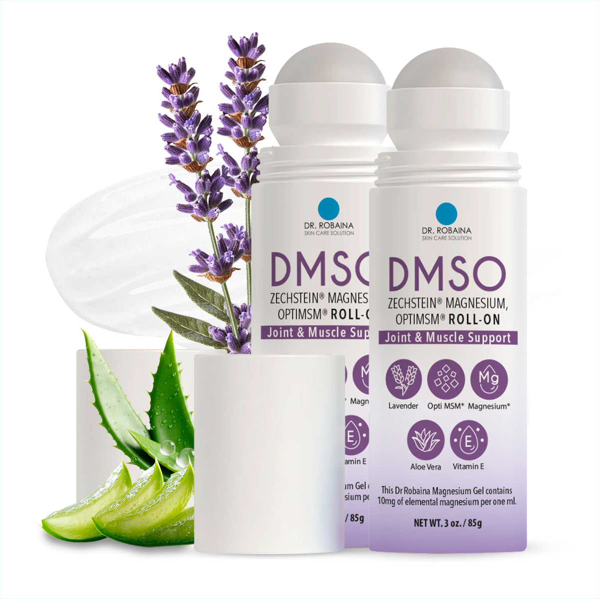 Dr. Robaina DMSO Lavender Roll-On - Ultimate Pain Relief and Skin Nourishment | 99.9% Pure Pharmaceutical Grade with Arnica, Magnesium, Aloe Vera, Vitamin E | Made in The USA