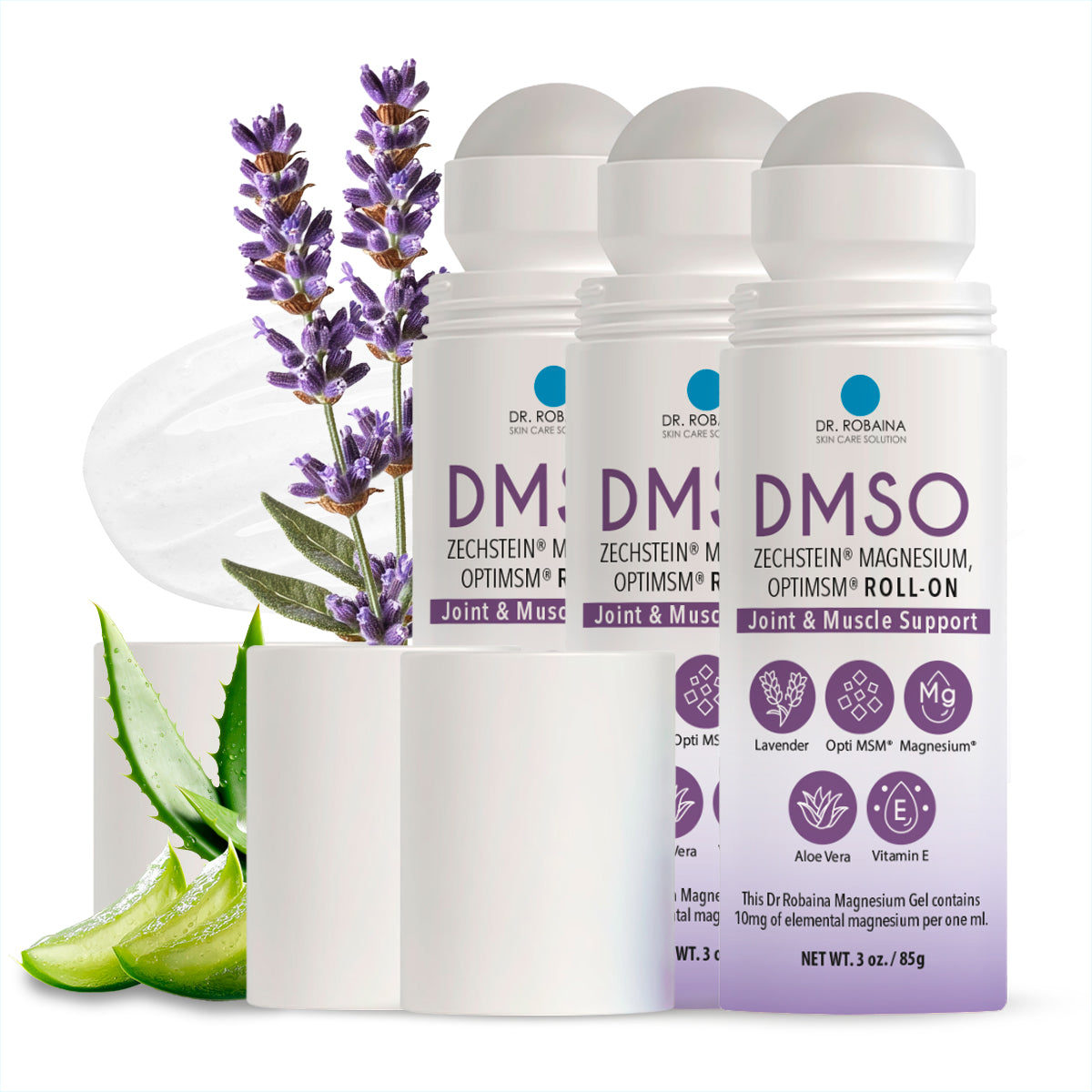 Dr. Robaina DMSO Lavender Roll-On - Ultimate Pain Relief and Skin Nourishment | 99.9% Pure Pharmaceutical Grade with Arnica, Magnesium, Aloe Vera, Vitamin E | Made in The USA