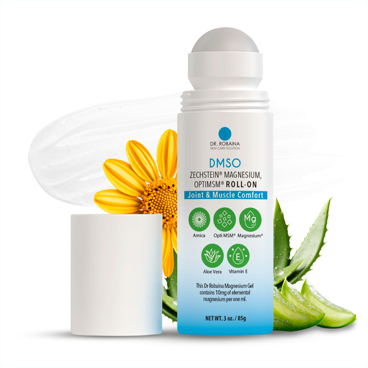 Dr. Robaina DMSO Roll-On - Quick-Absorbing Skin Care with Arnica, Magnesium, Aloe Vera, and Vitamin E | Non-Greasy Formula for Muscle & Joint Comfort | Made in The USA | 3 oz