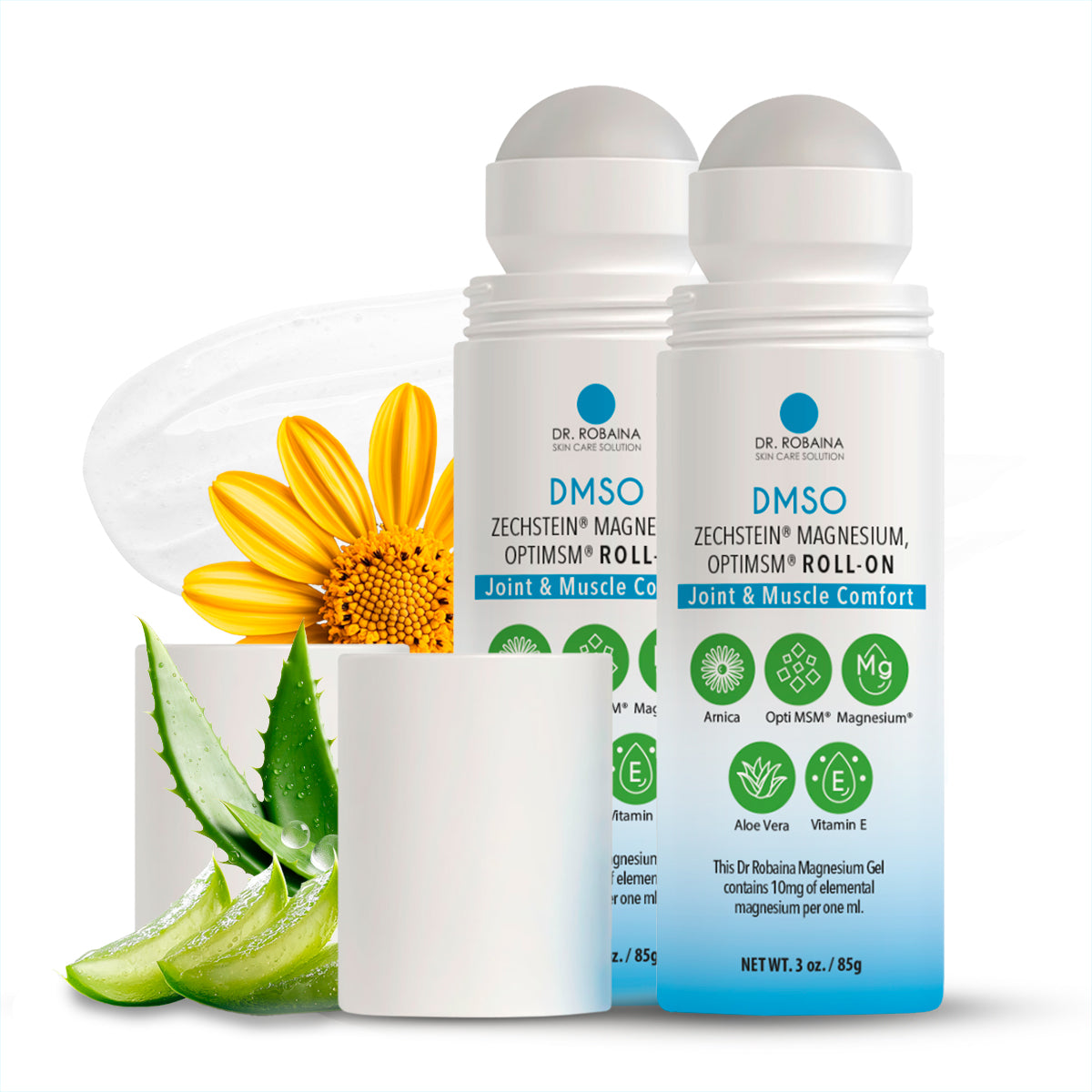 Dr. Robaina DMSO Roll-On - Quick-Absorbing Skin Care with Arnica, Magnesium, Aloe Vera, and Vitamin E | Non-Greasy Formula for Muscle & Joint Comfort | Made in The USA | 3 oz