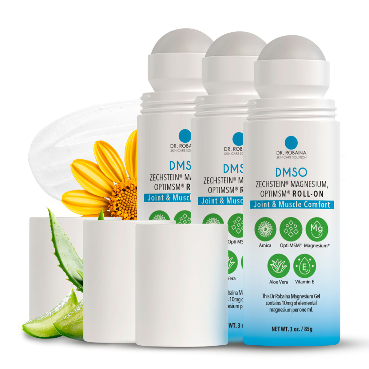 Dr. Robaina DMSO Roll-On - Quick-Absorbing Skin Care with Arnica, Magnesium, Aloe Vera, and Vitamin E | Non-Greasy Formula for Muscle & Joint Comfort | Made in The USA | 3 oz