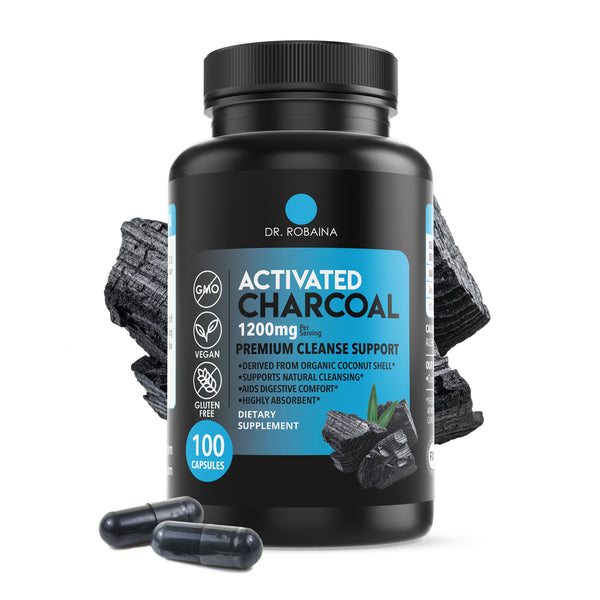 Dr. Robaina Activated Charcoal Capsules - 1200mg from Coconut Shells - Detox & Gas Relief (90 Count)