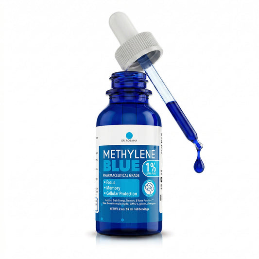 Dr. Robaina Methylene Blue 1% USP Grade Drops - Pharmaceutical Grade Nootropic for Focus & Clarity (2 fl oz)