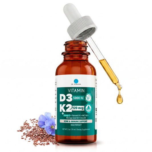Dr. Robaina Vitamin D3 + K2 Liquid Drops - 5000 IU with Vegan MK-7 & Organic MCT Oil (2 oz)
