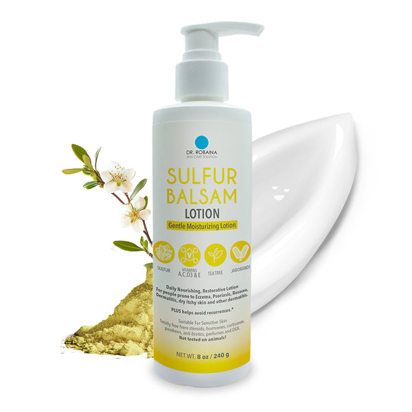Dr. Robaina Sulfur Balsam Body Lotion - Soothing Moisturizer with Shea Butter & Tea Tree (8 oz)