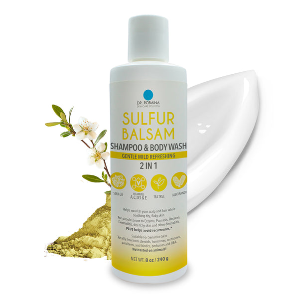Dr. Robaina Sulfur Balsam Shampoo & Body Wash - Soothing Cleanser for Itchy, Flaky Scalp & Skin with Tea Tree (8 oz)