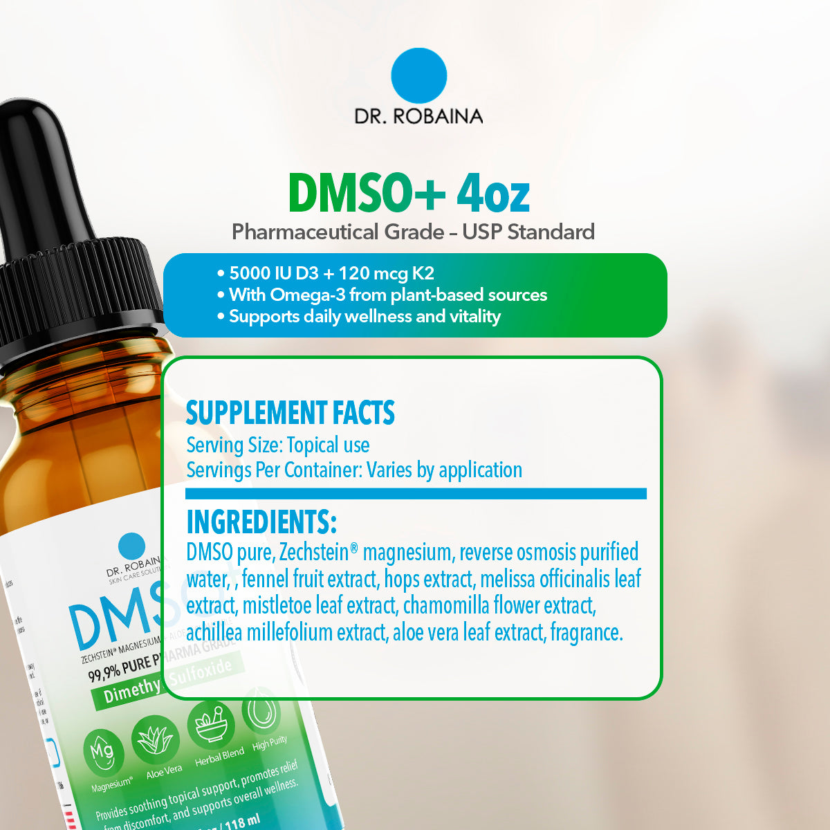 Dr. Robaina DMSO+ Blend with Aloe, Magnesium & Chamomile - Soothing Formula (4oz)