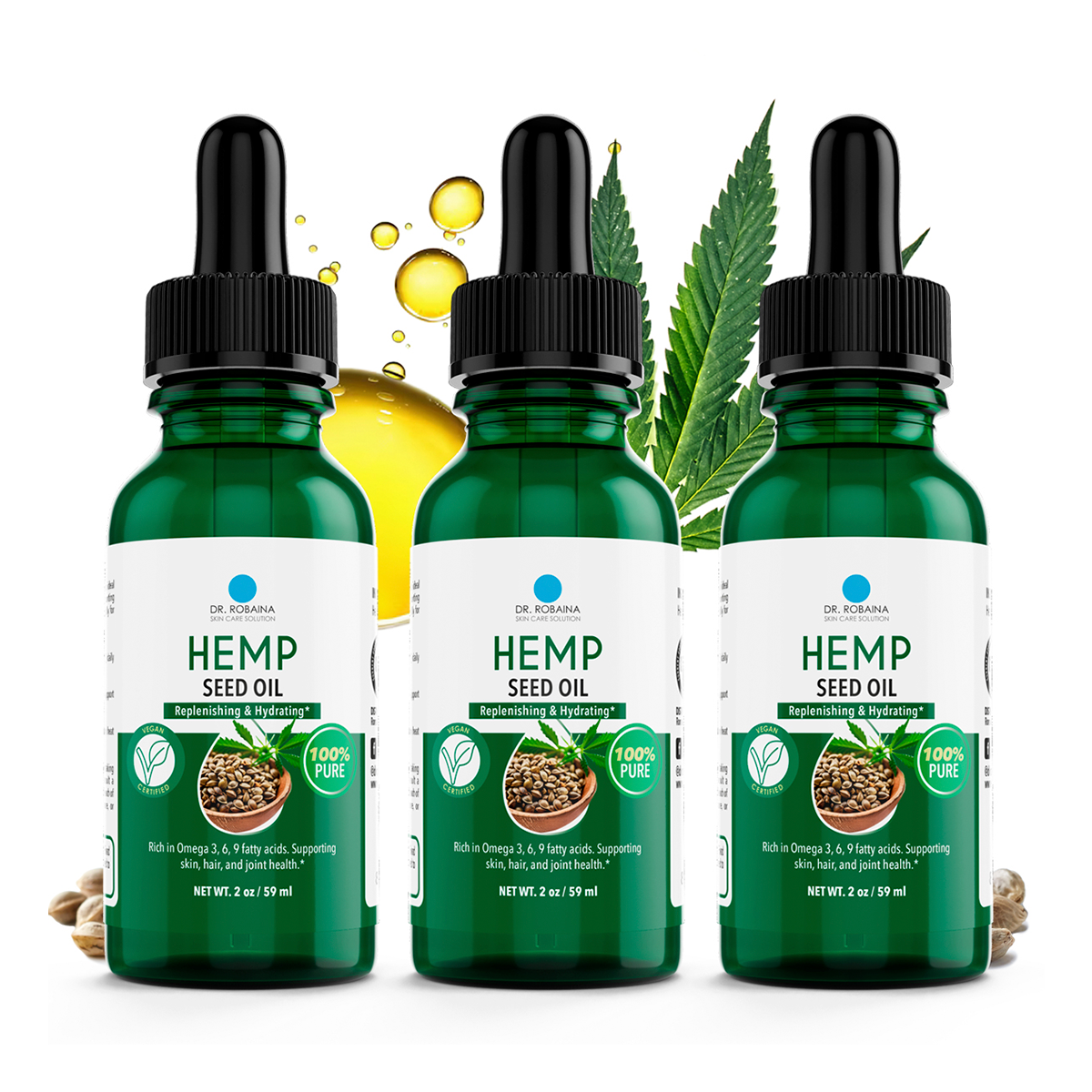 Dr. Robaina 100% Pure Hemp Seed Oil – Calming Relief for Massage, Better Sleep, and Deep Skin Hydration – Rich in Omega 3, 6, 9 – Made in USA