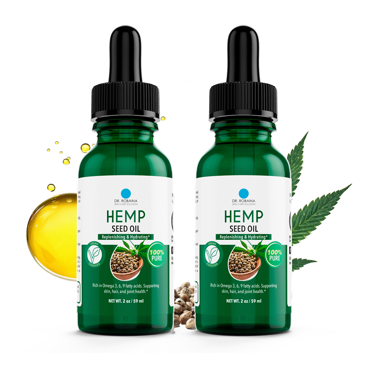 Dr. Robaina 100% Pure Hemp Seed Oil – Calming Relief for Massage, Better Sleep, and Deep Skin Hydration – Rich in Omega 3, 6, 9 – Made in USA