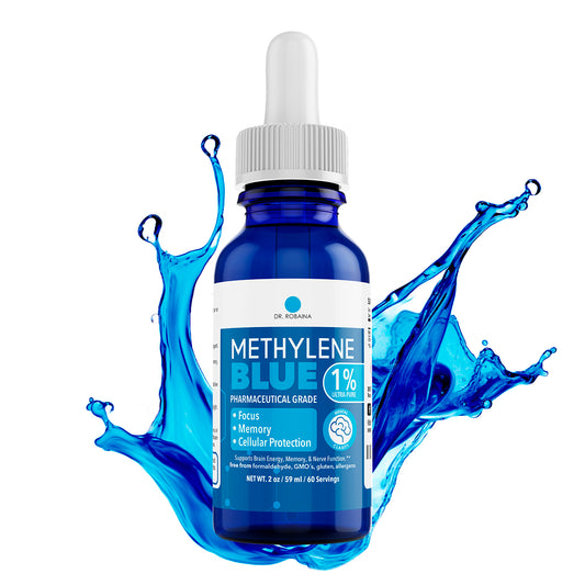Dr. Robaina Methylene Blue 1% USP Grade Liquid Supplement – Focus & Mental Clarity Support Drops – Pharmaceutical-Grade Nootropic – 2 fl oz (59 ml) Glass Dropper – Made in USA