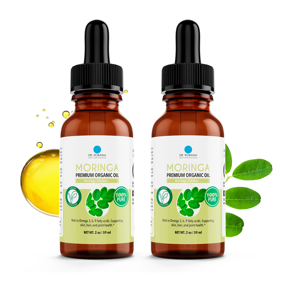 Dr. Robaina 100% Pure Moringa Oil – Deep Hydration, Skin Repair & Natural Antioxidants – Cold-Pressed, Organic & All-Natural Moisturizer – Made in USA
