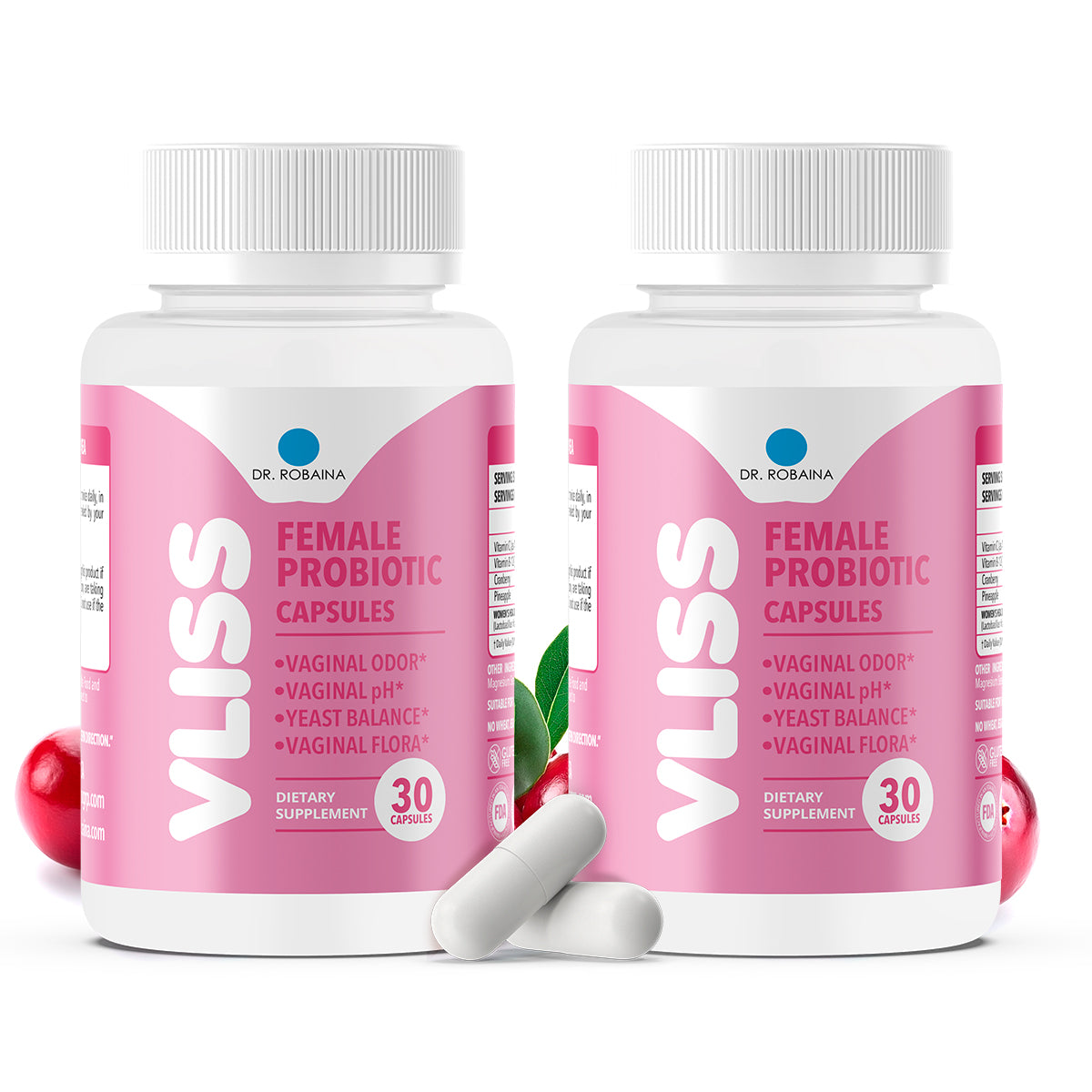 Dr. Robaina VLISS | Supports Vaginal Health & Helps Maintain Healthy Flora | 30 Vegan Capsules | Made in The USA