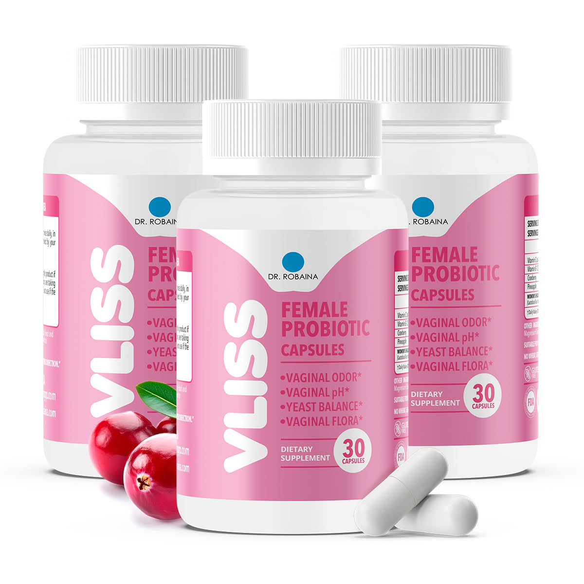 Dr. Robaina VLISS | Supports Vaginal Health & Helps Maintain Healthy Flora | 30 Vegan Capsules | Made in The USA