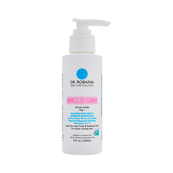 Dr. Robaina Vitaderm Step 1 Facial Wash - Acne-Prone Skin Cleanser with Pink Grapefruit & Aloe (4 fl oz)